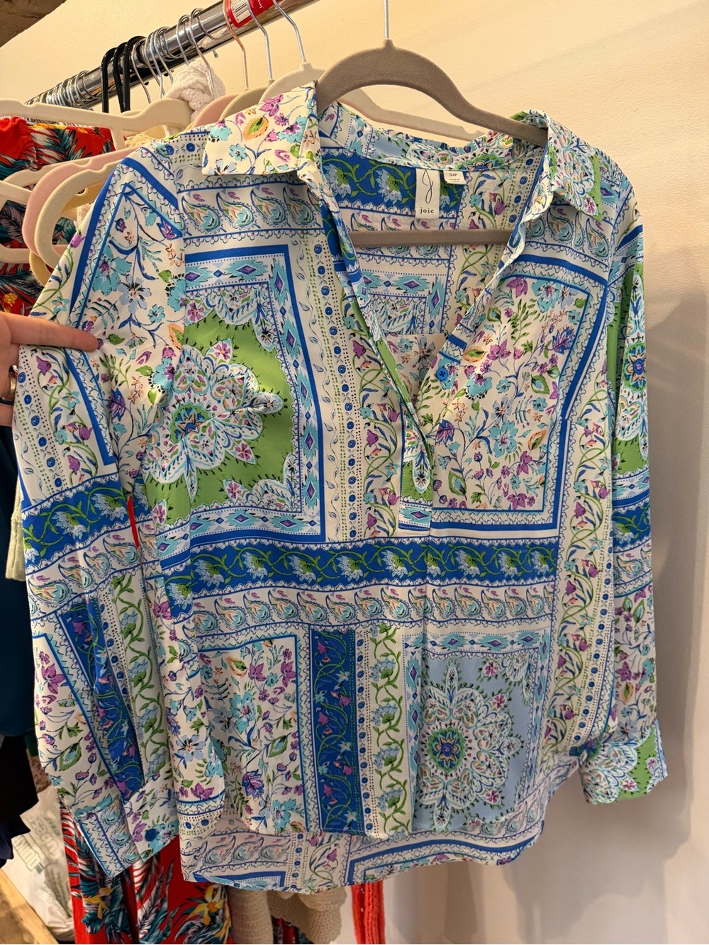 Joie Multicolor Blue & Green Floral Patchwork Button-Top